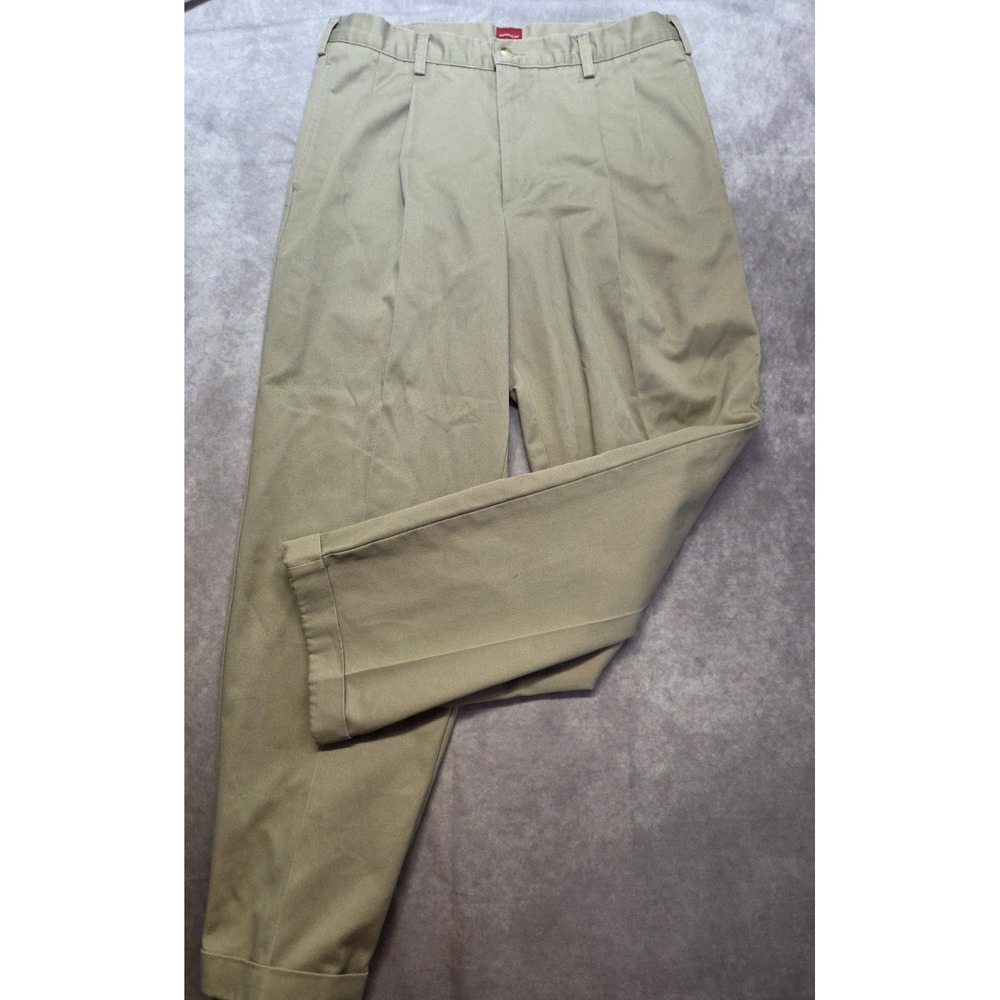 Arrow Pants Mens 36x34 Khaki Pleated Cuffed 100% Cotton Classic Career Preppy - Picture 7 of 9